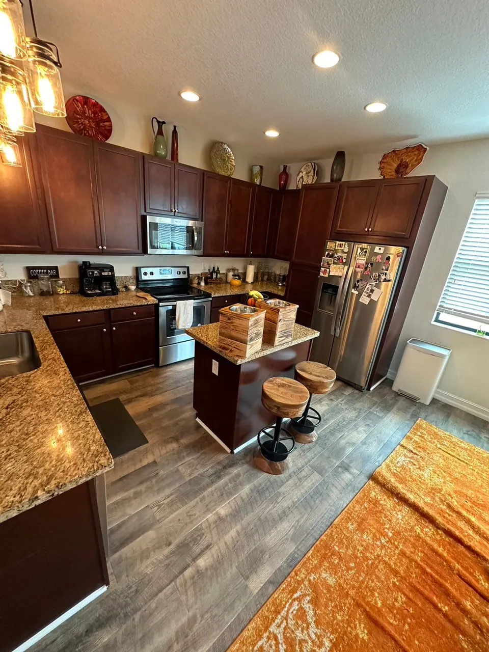 Engineered wood flooring installed in a kitchen