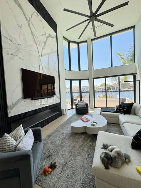Great room with wide plank flooring facing the Intracoastal