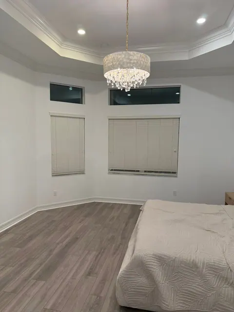 Laminate flooring installed in a bedroom