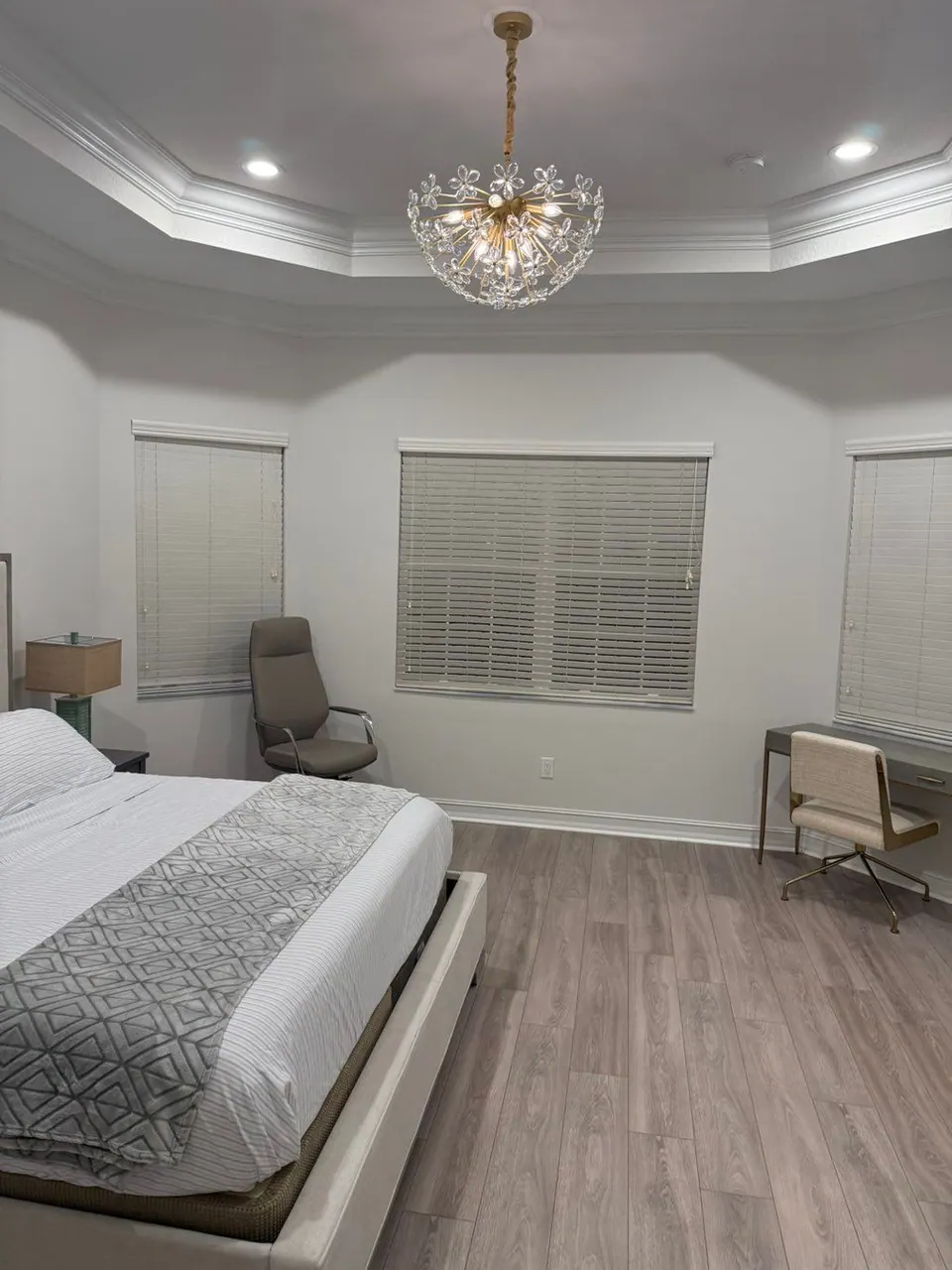 Laminate flooring installed in a bedroom