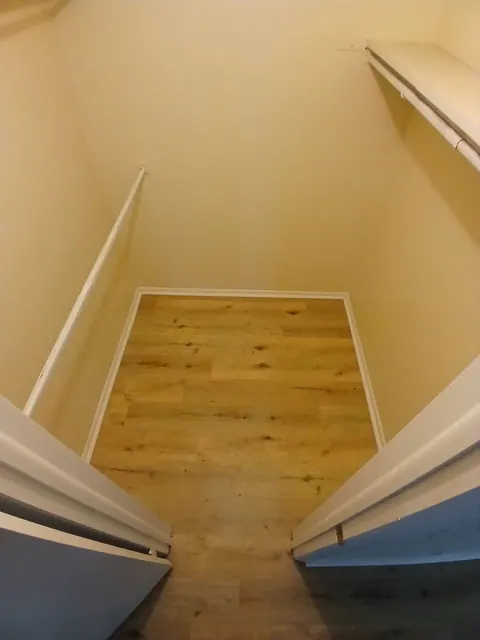 Laminate flooring installed on a staircase