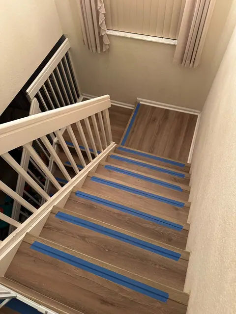 Laminate flooring installed on a staircase