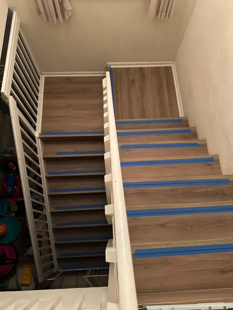 Laminate flooring installed on a staircase