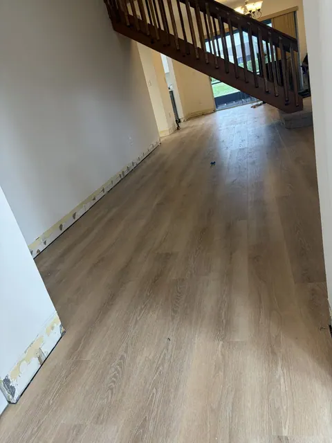 Luxury vinyl plank installed on a staircase