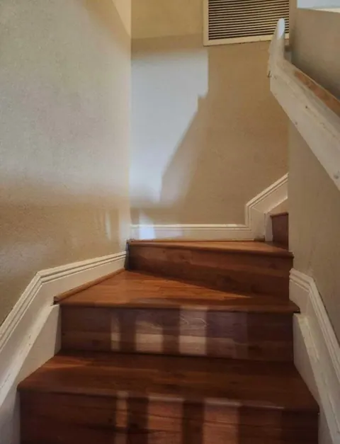 Luxury vinyl plank installed on a staircase