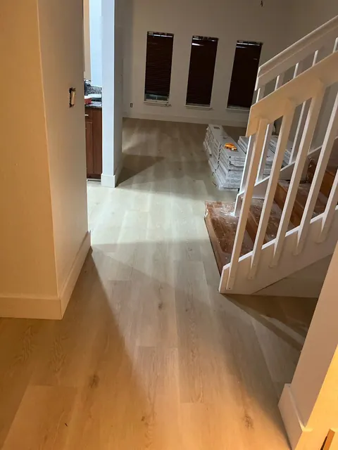 Luxury vinyl plank installed on a staircase