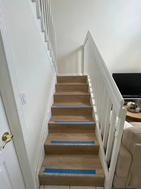 Luxury vinyl plank installed on a staircase