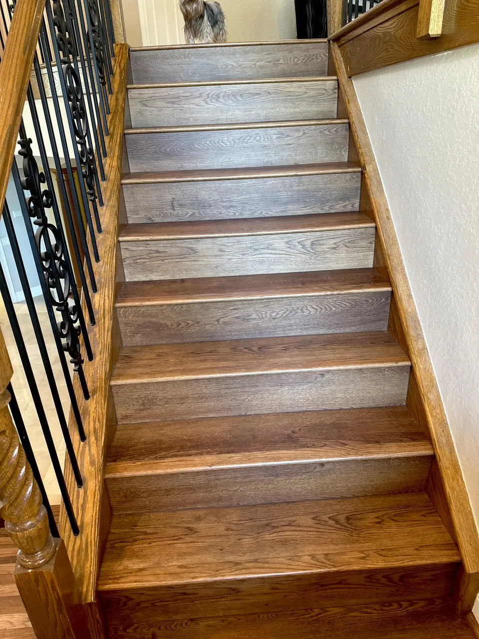 Luxury vinyl plank installed on a staircase